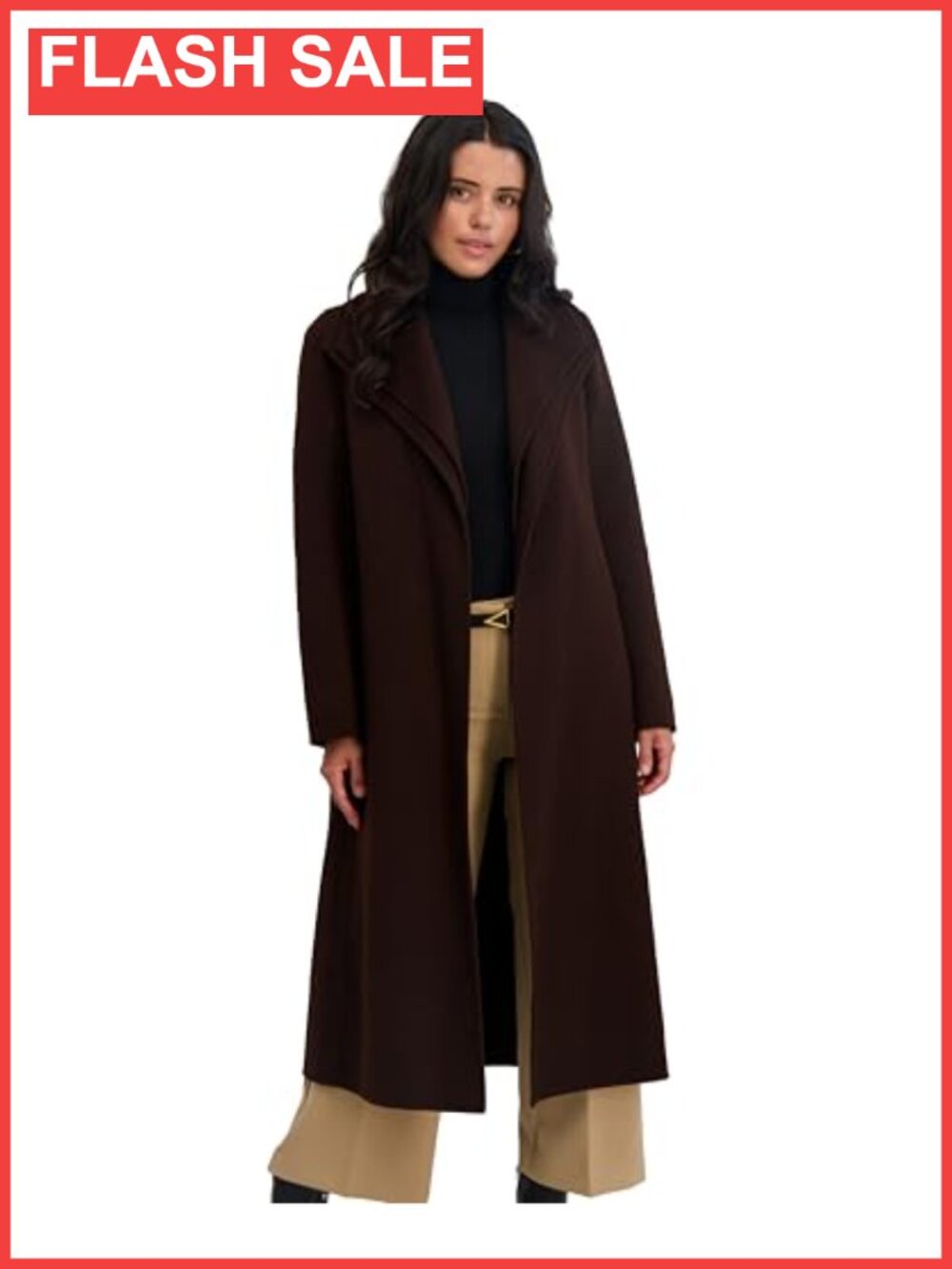 Double-faced Soft Wool Blend Wrap Coat Tie Belt Long Slim Fit Lapel